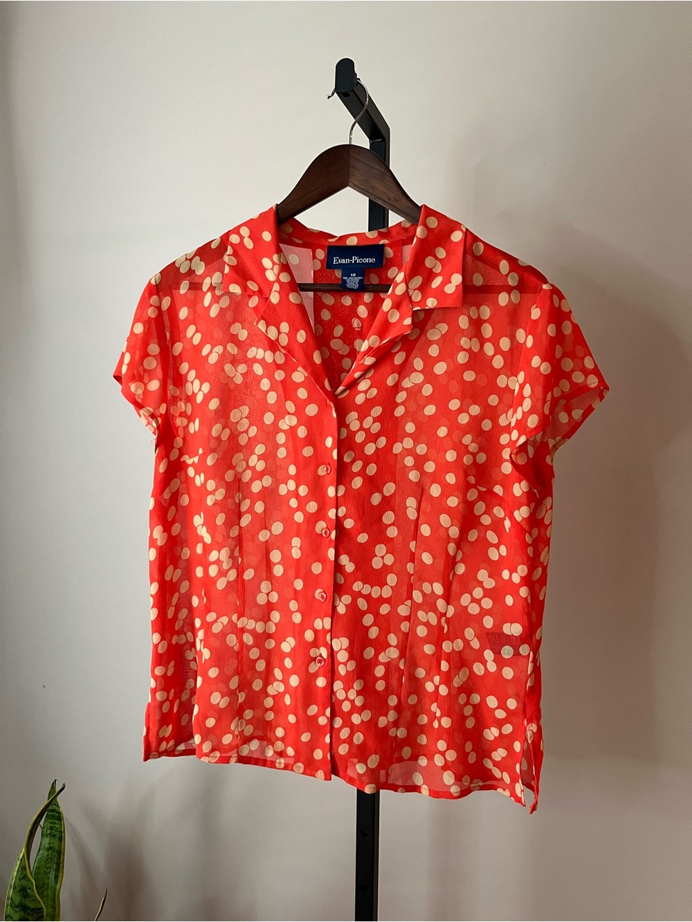 Evan Picone Orange Polka Dot Short Sleeve Blouse